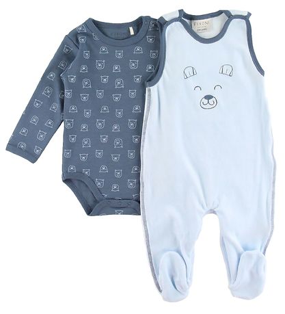 Fixoni Strampler m. Body l/ä - Light Blue/Blauer m. Bär