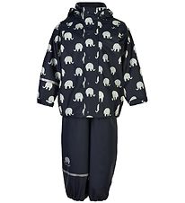 CeLaVi Rainwear w. Suspenders - PU - Dark Navy w. Elephants CeLaVi Rainwear w. Suspenders - PU - Dark Navy w. Elephants