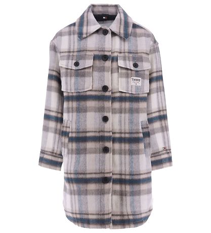 Tommy Hilfiger Jakke - Sjekk frakk - Grey/Petrol Sjekk