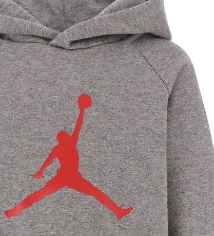 Jordan Hoodie - Jumpman Logo - Grey Melange w. Red