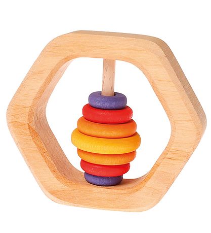 Grimms Wooden Toy - Rattle - Hexagon - Multicolour Grimms Wooden Toy - Rattle - Hexagon - Multicolour