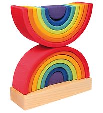 Grimms Wooden Toy - Stacking Tower - Double Rainbow - Multicolou Grimms Wooden Toy - Stacking Tower - Double Rainbow - Multicolou