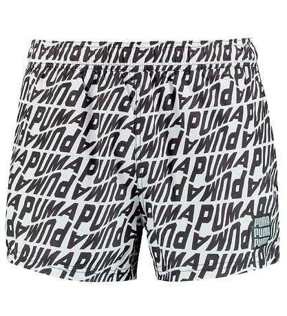 Puma Swim Shorts - White w. Black Print