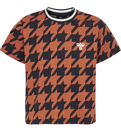 T-Shirt Hummel - HMLChick - Marine/Orange av. Carreaux