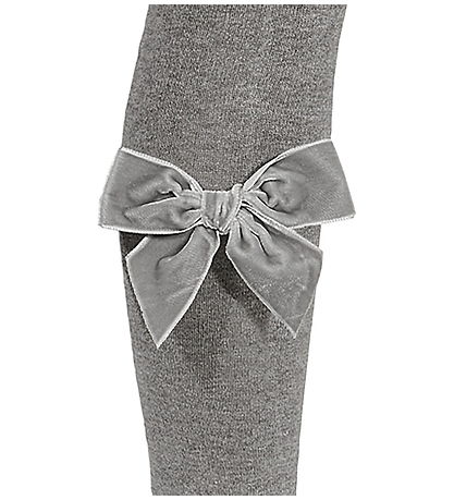 Condor Tights w. Velvet Bow - Grey Melange
