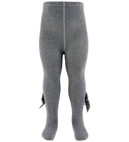 Condor Tights w. Velvet Bow - Grey Melange Condor Tights w. Velvet Bow - Grey Melange