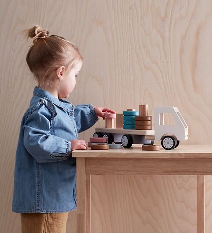 Kids Concept Sorter Ring Truck - 38 cm - Aiden - White/Nature