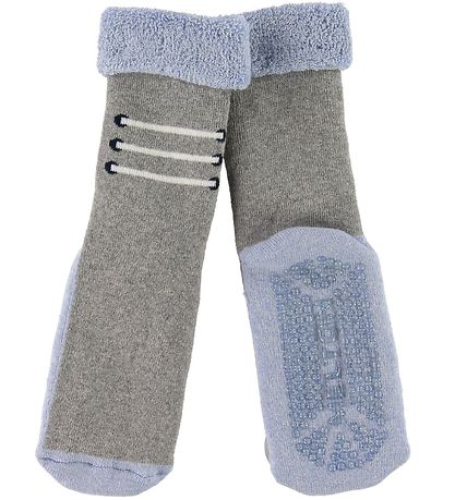 Melton Socks - Non-Slip - Grey/Blue Melton Socks - Non-Slip - Grey/Blue