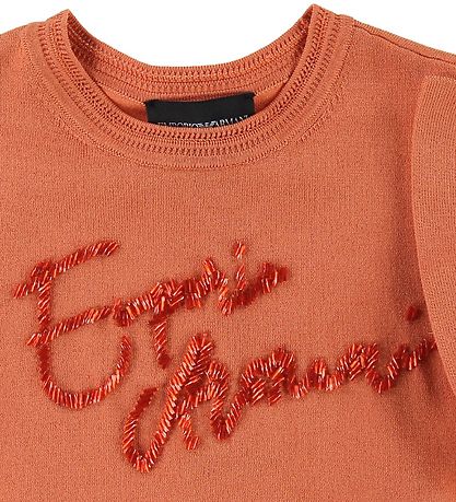 Emporio Armani T-shirt - Knitted - Coral Red w. Sequins
