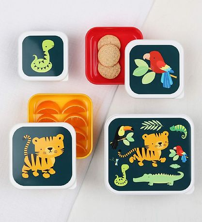 A Little Lovely Company Broodtrommel Set - 4 Onderdelen - Jungle A Little Lovely Company Broodtrommel Set - 4 Onderdelen - Jungle