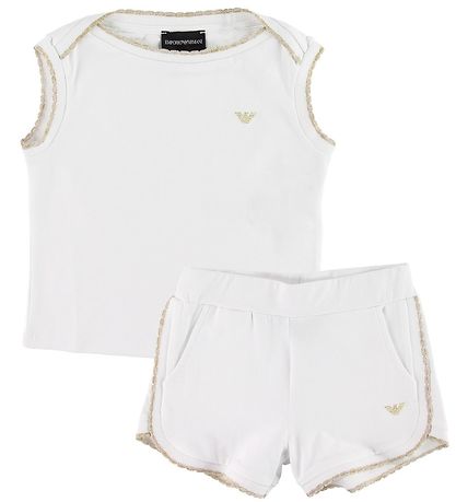 Emporio Armani Set - T-shirt/Shorts - White w. Gold Glitter Emporio Armani Set - T-shirt/Shorts - White w. Gold Glitter