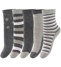 Minymo Socken - 5er-Pack - Graumeliert m. Streifen Minymo Socken - 5er-Pack - Graumeliert m. Streifen