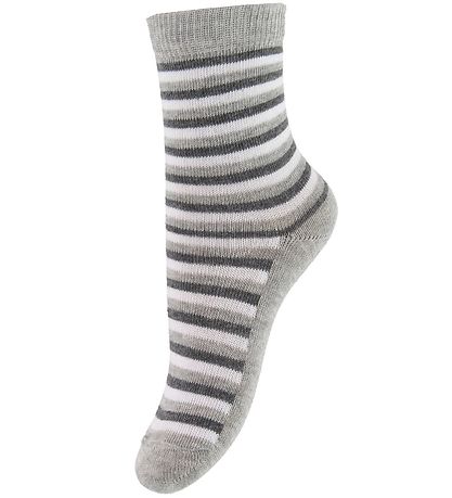 Minymo Socks - 5-pack - Light Grey Melange w. Stripes
