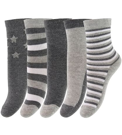 Minymo Socks - 5-pack - Light Grey Melange w. Stripes Minymo Socks - 5-pack - Light Grey Melange w. Stripes
