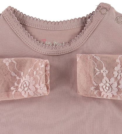 Little Wonders Bodysuit w. Lace Sleeves - Maja - Dusty Pink Little Wonders Bodysuit w. Lace Sleeves - Maja - Dusty Pink