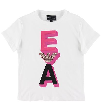 Emporio Armani T-shirt - White w. Pink/Gold Emporio Armani T-shirt - White w. Pink/Gold