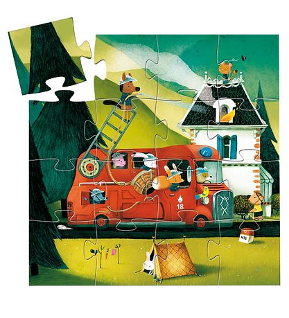 Djeco Puzzle - 16 Pieces - Fire Truck Djeco Puzzle - 16 Pieces - Fire Truck