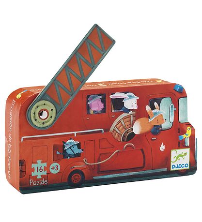 Djeco Puzzle - 16 Pieces - Fire Truck Djeco Puzzle - 16 Pieces - Fire Truck