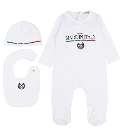 Dolce & Gabbana Gift Box - Jumpsuit/Hat/Teething Bib - White Dolce & Gabbana Gift Box - Jumpsuit/Hat/Teething Bib - White
