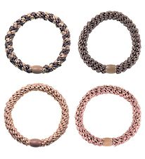 Kknekki Elastic Hair Bands - 4-Pack - Brown/Pink Glitter/Beige G