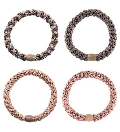 Kknekki Elastic Hair Bands - 4-Pack - Brown/Pink Glitter/Beige G