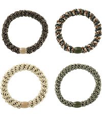 Kknekki Elastic Hair Bands - 4-Pack - Beige/Green/Brown Glitter