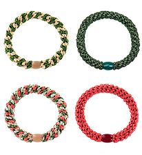 Kknekki Elastic Hair Bands - 4-Pack - Green/Glitter/Red