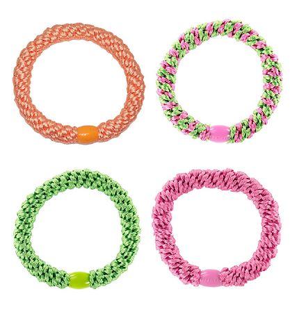Kknekki Elastic Hair Bands - 4-Pack - Green/Pink/Orange