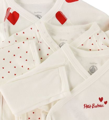 Petit Bateau Body l/ä - 3er-Pack - Weiß m. Herzen