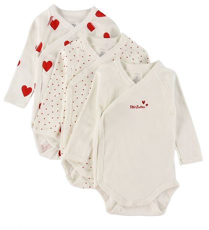 Petit Bateau Body l/ä - 3er-Pack - Weiß m. Herzen