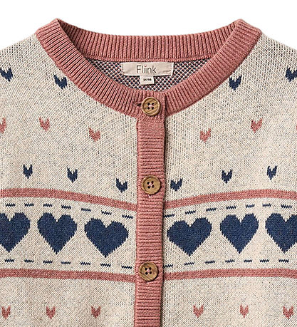 Fliink Cardigan - Cotton/Wool - Nova - Multi Heart - Sandshell