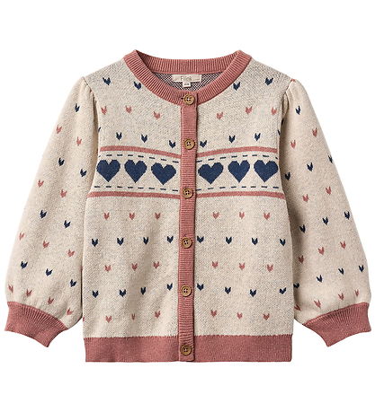 Fliink Cardigan - Cotton/Wool - Nova - Multi Heart - Sandshell