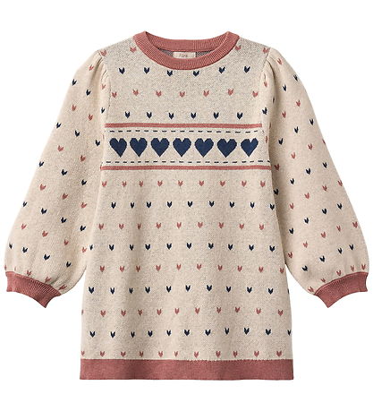 Fliink Dress - Cotton/Wool - Nova - Multi Heart - Sandshell