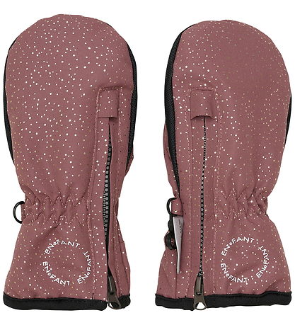 En Fant Mittens w. Zipper - Frosted Almond w. Gold Dots