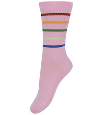 Melton Socks - Pink Nectar w. Stripes Melton Socks - Pink Nectar w. Stripes