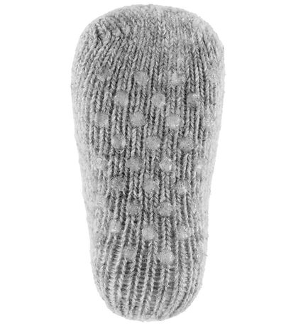 Minipop Socken - Wolle - Rib - Anti-Rutsch - Light Grey Melange