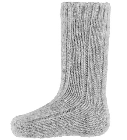 Minipop Socken - Wolle - Rib - Anti-Rutsch - Light Grey Melange