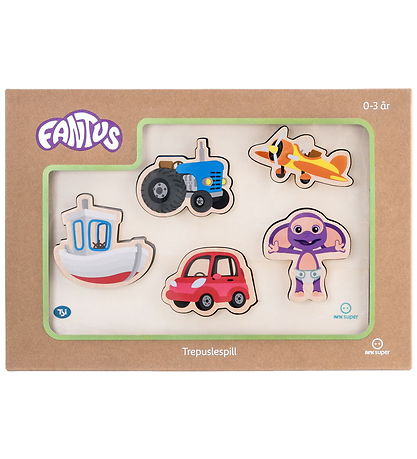 Fantorangen & Fantus Puzzel - Hout - 5 Bakstenen - Voertuigen