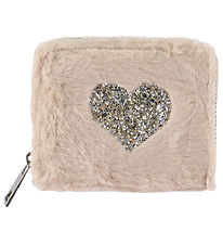 Sofie Schnoor Wallet - Faux Fur - Beige w. Silver Glitter Heart