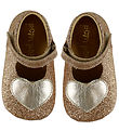 Pom Pom Fyrstu skórnir - Ballerínuskór Heart - Gold Glitter