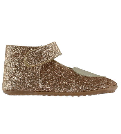 Pom Pom Fyrstu skórnir - Ballerínuskór Heart - Gold Glitter