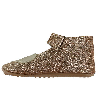 Pom Pom Fyrstu skórnir - Ballerínuskór Heart - Gold Glitter
