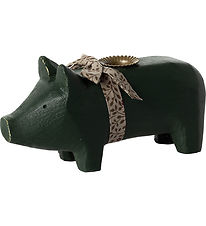 Maileg Candlestick - Medium+ Pig - Dark Green