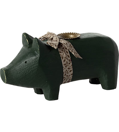 Maileg Candlestick - Medium+ Pig - Dark Green