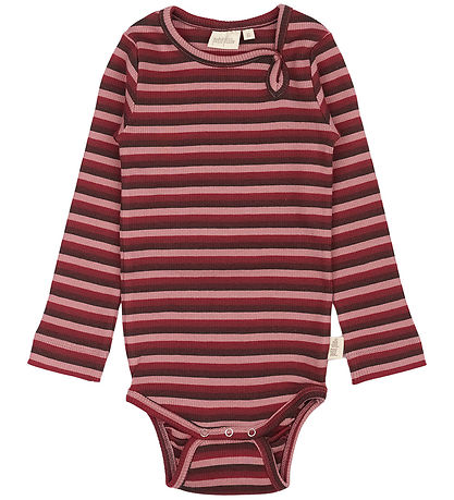 Petit Piao Bodysuit l/s - Rib - Modal - Biking Red Multistripe