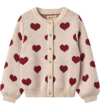 Wheat Cardigan - Merino wool - Offwhite Melange w. Hearts