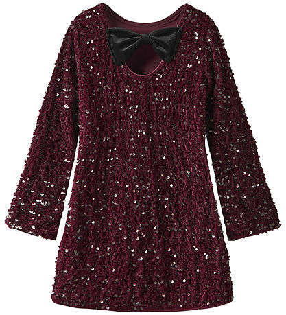 Name It Dress - NkfRusitta - Burgundy/Black Bow w. Sequins