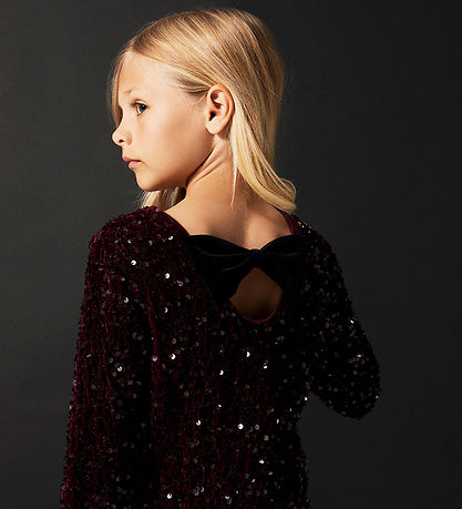 Name It Dress - NkfRusitta - Burgundy/Black Bow w. Sequins