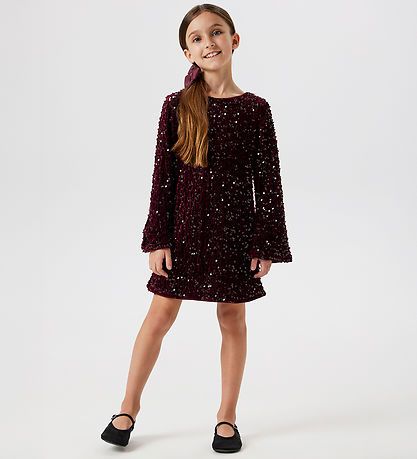 Name It Dress - NkfRusitta - Burgundy/Black Bow w. Sequins