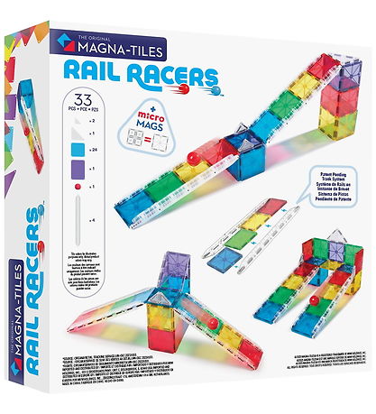 Magna-Tiles Magnet Set - 33 Parts - Small Rail Racer + MicroMAGS